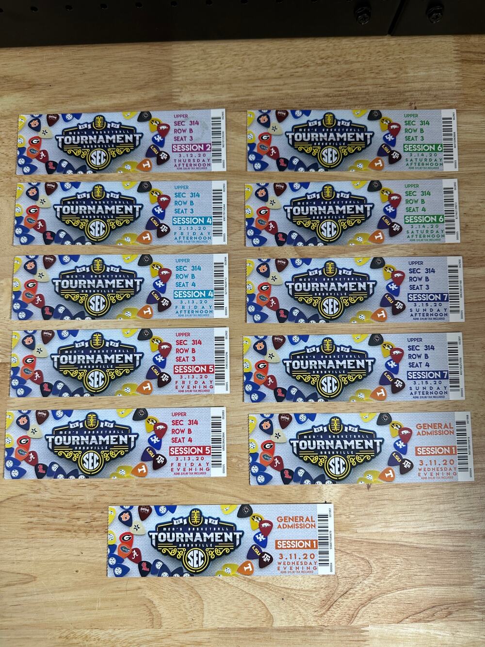 2020 Mens Basketball Tournament Tickets Lot of 11